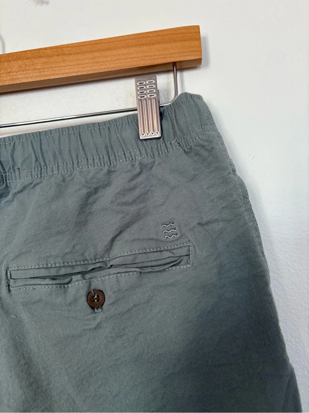Free Fly || Stretch Canvas Shorts in Shale Green Gray Drawstring Small